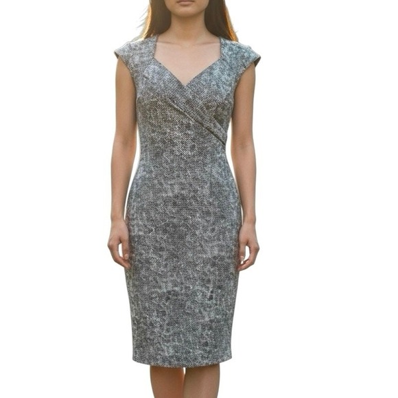 White House Black Market Dresses & Skirts - White House Black Market Black White Abstract Cap Sleeve Faux Wrap Dress - 4